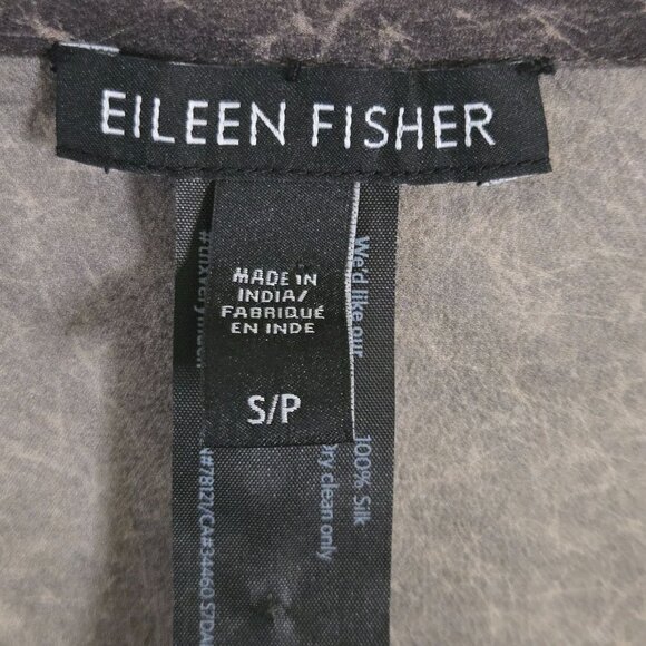Eileen Fisher 100% Silk Scoop Neck Kimono Sleeve Lagonlook Gray Brown Top Size S - Picture 6 of 7